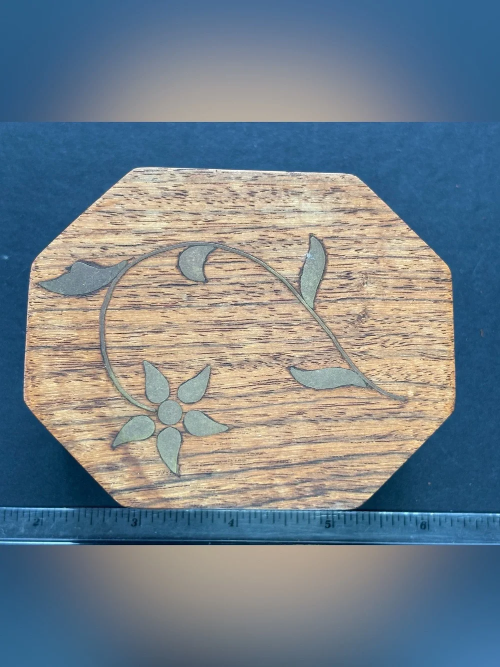 Octagonal Wood Jewelry Box with Inlaid Floral Detail